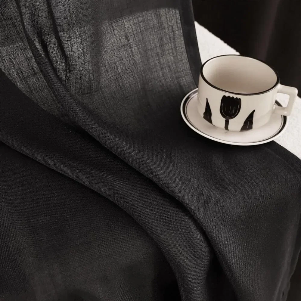 Brand New Nanspring Black Linen Semi-Sheer Light-Filtering Curtains – Set of 2